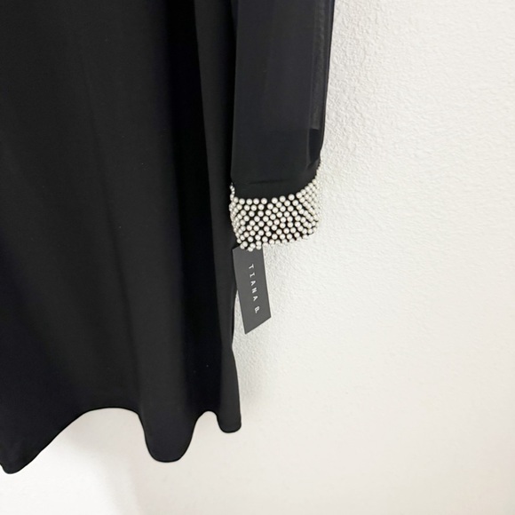 NWT Tiana B Black Long Sleeve Dress with Pearl Cuff Embellishment, Size 1X - Picture 4 of 10
